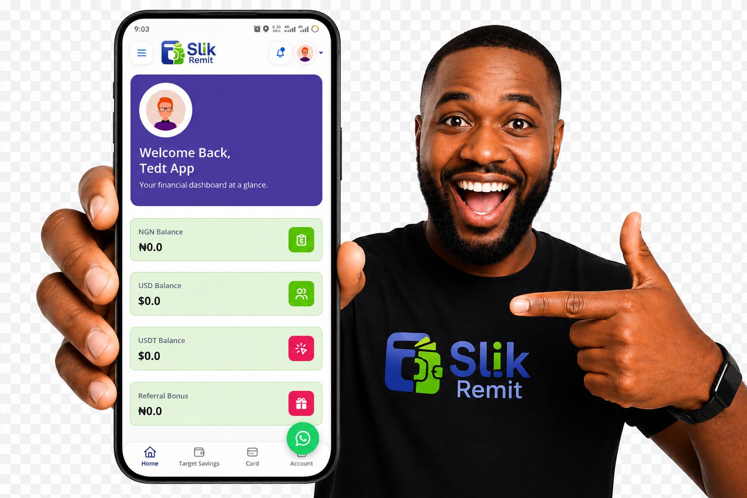 Slik Remit mobile app dashboard